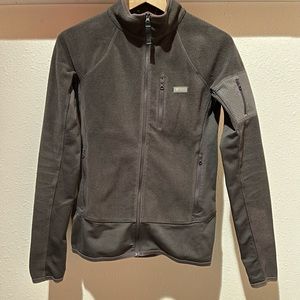 Women’s FIGS XS Fleece full zip gray athleisure jacket. Well-loved.